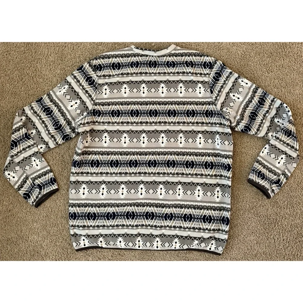 Eddie Bauer Mens XL Pullover Fleece Aztec White Blue Gray Crew Neck Soft Warm - Picture 3 of 7